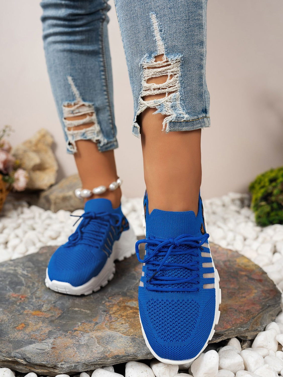 Cutout Leopard Lace Up Mesh Athletic Sneaker