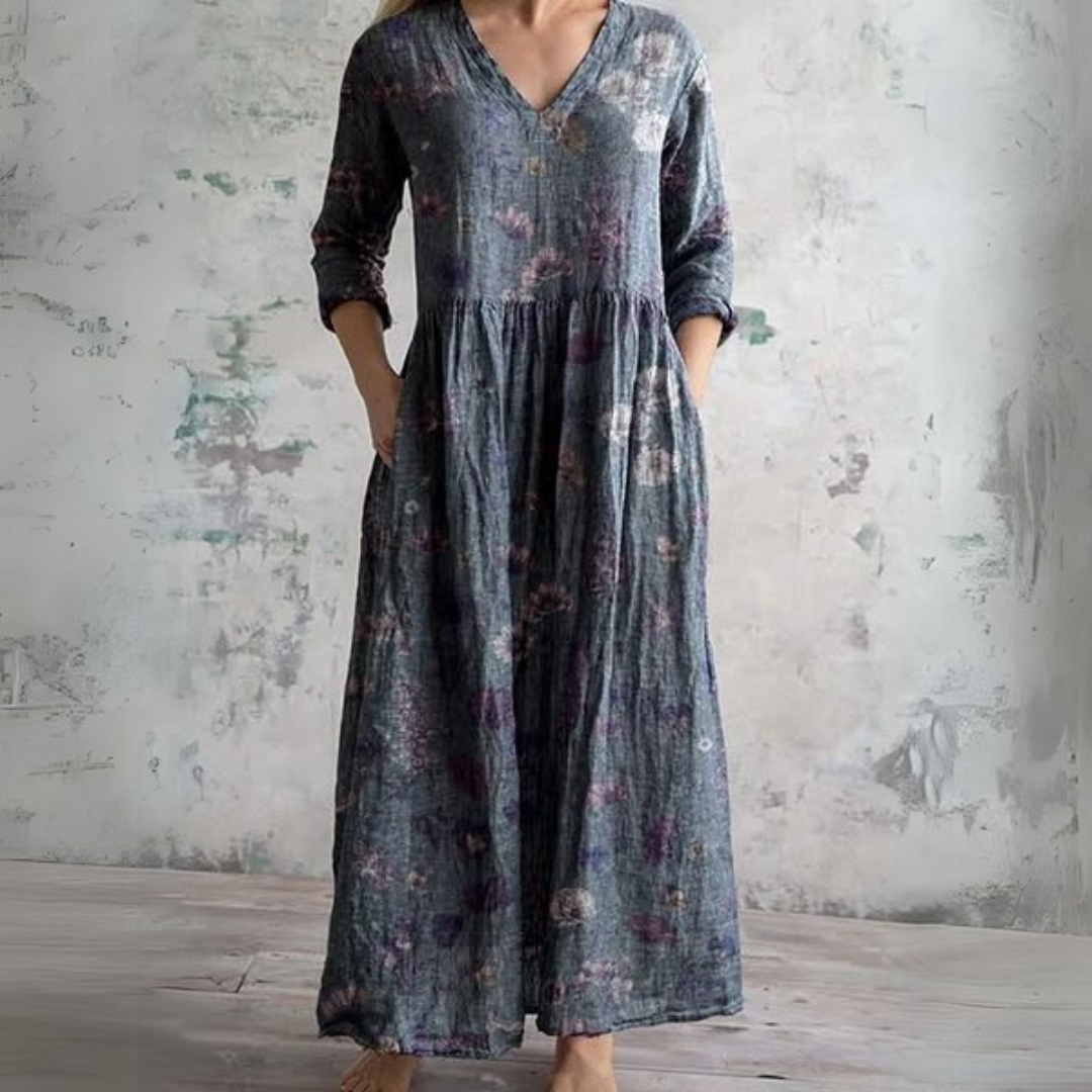 Retro Floral Cotton Linen Dress