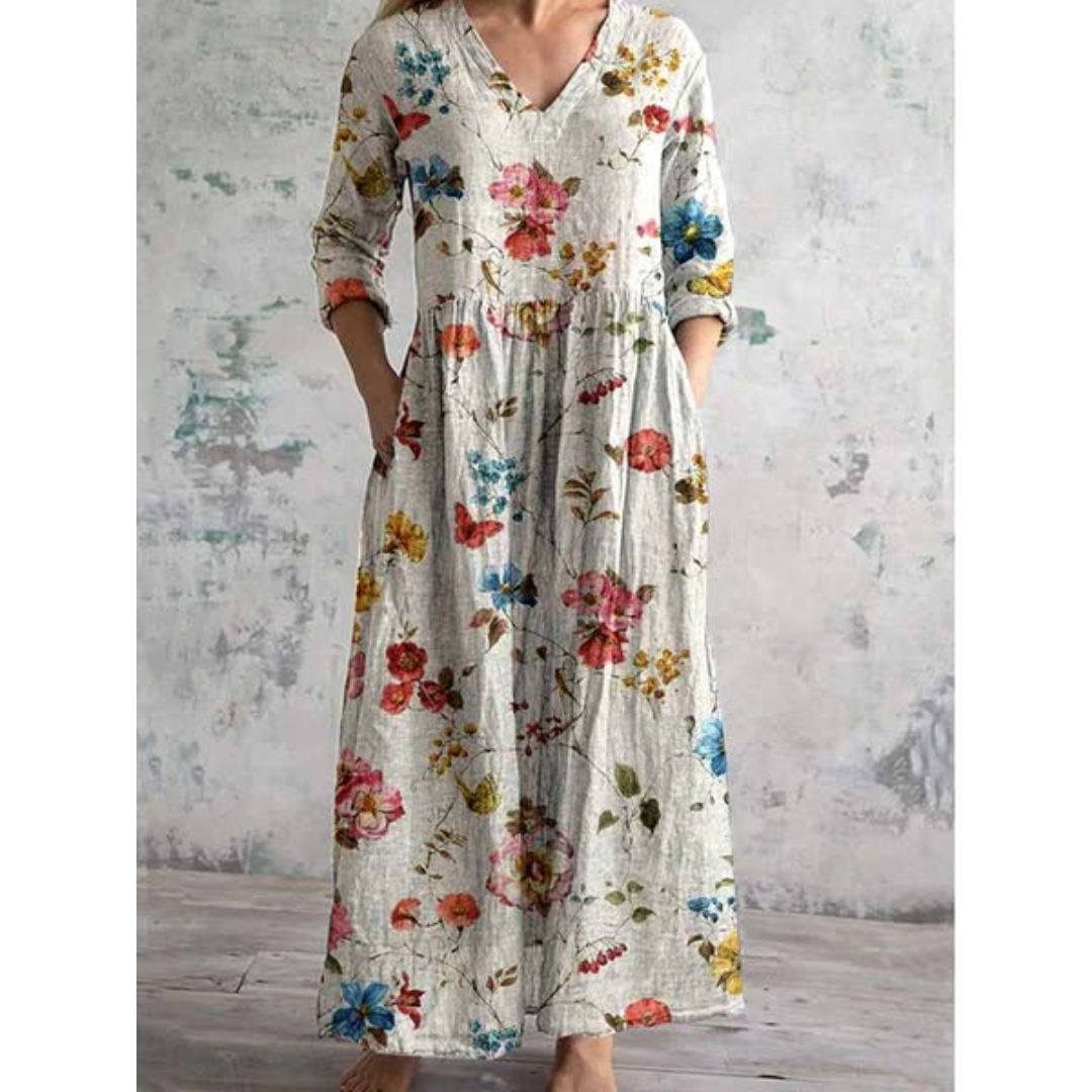 Retro Floral Cotton Linen Dress