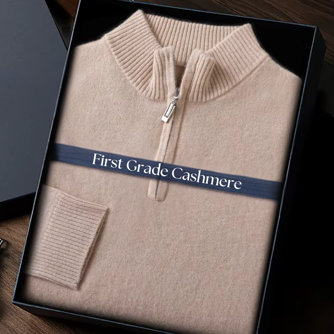 100% First Grade Cashmere Mock Neck Zipper Sweater