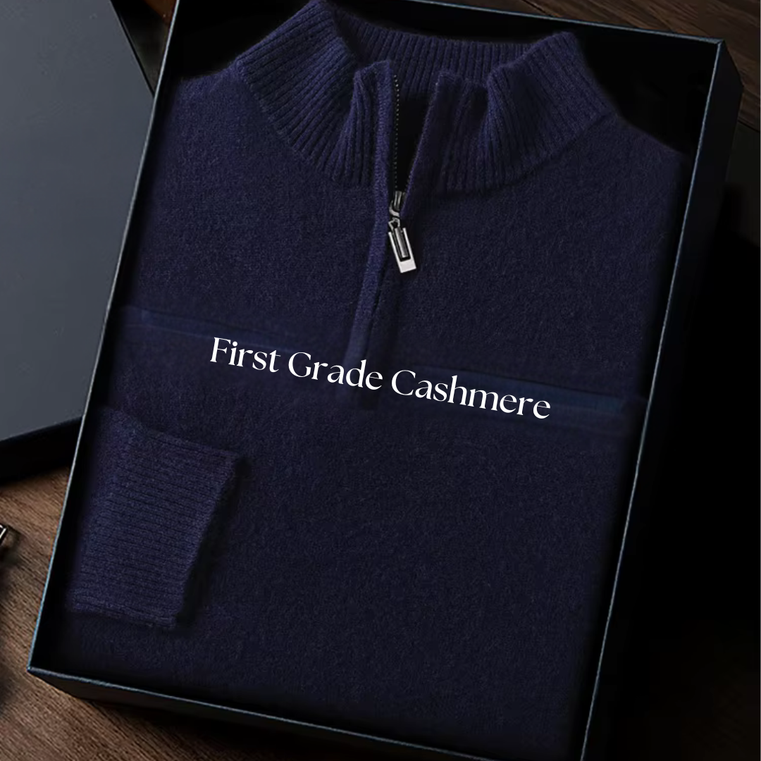 100% First Grade Cashmere Mock Neck Zipper Sweater