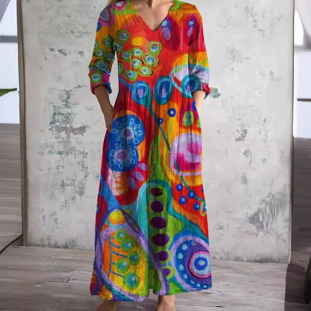 Retro Floral Cotton Linen Dress