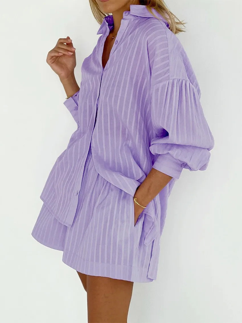 Evelin Summer Two-Piece Shirt & Shorts Set