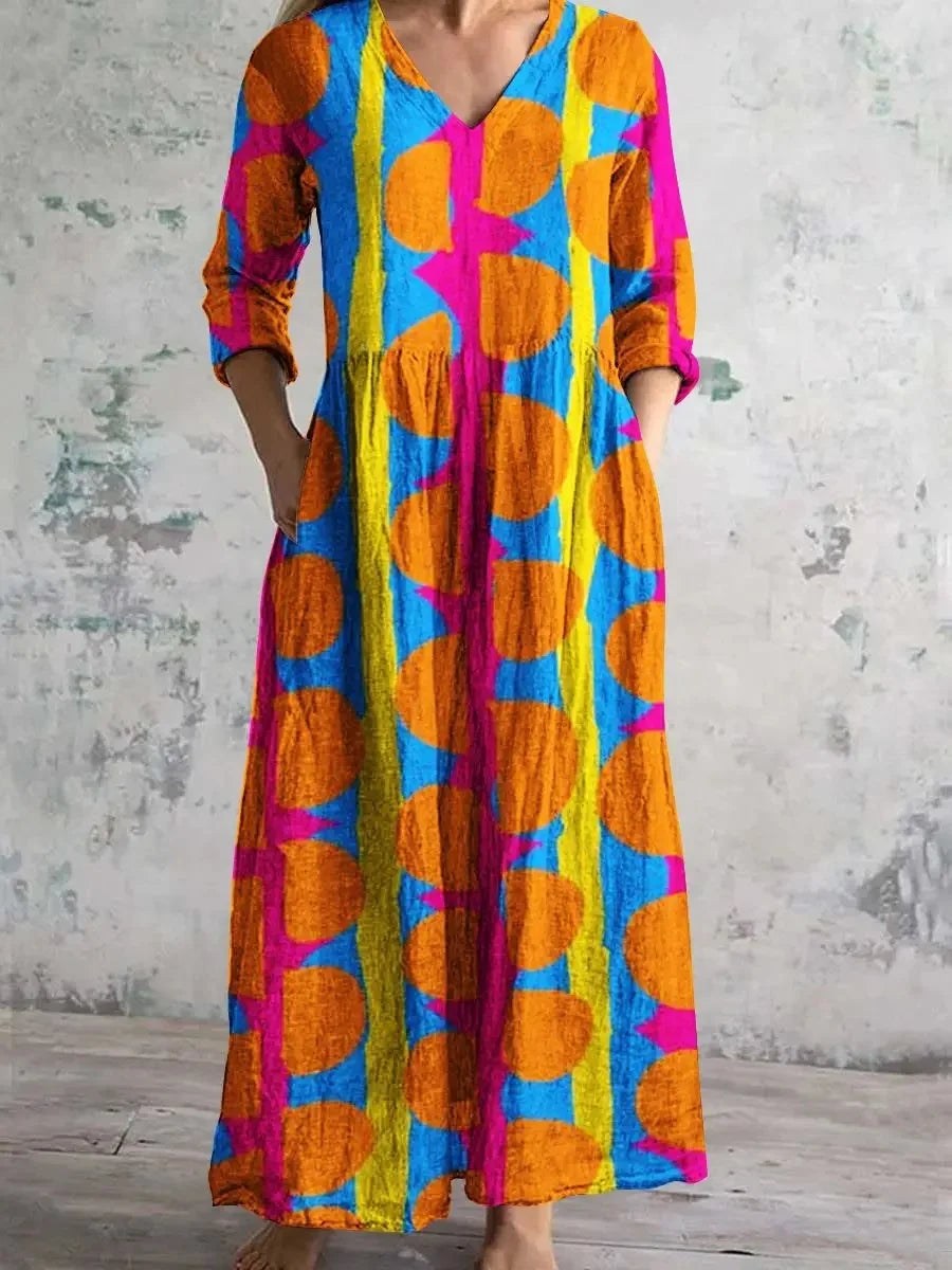 Retro Floral Cotton Linen Dress