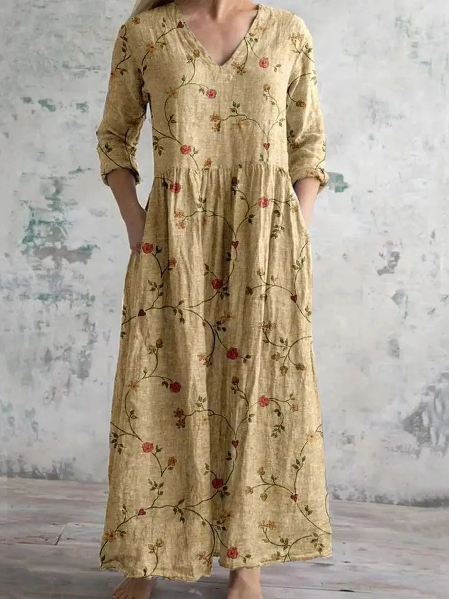 Retro Floral Cotton Linen Dress